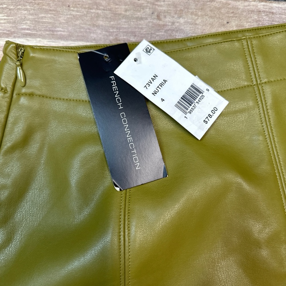 French Connection Crolenda PU Leather Nutria Stitch Mini Skirt Size 4 - Picture 6 of 8